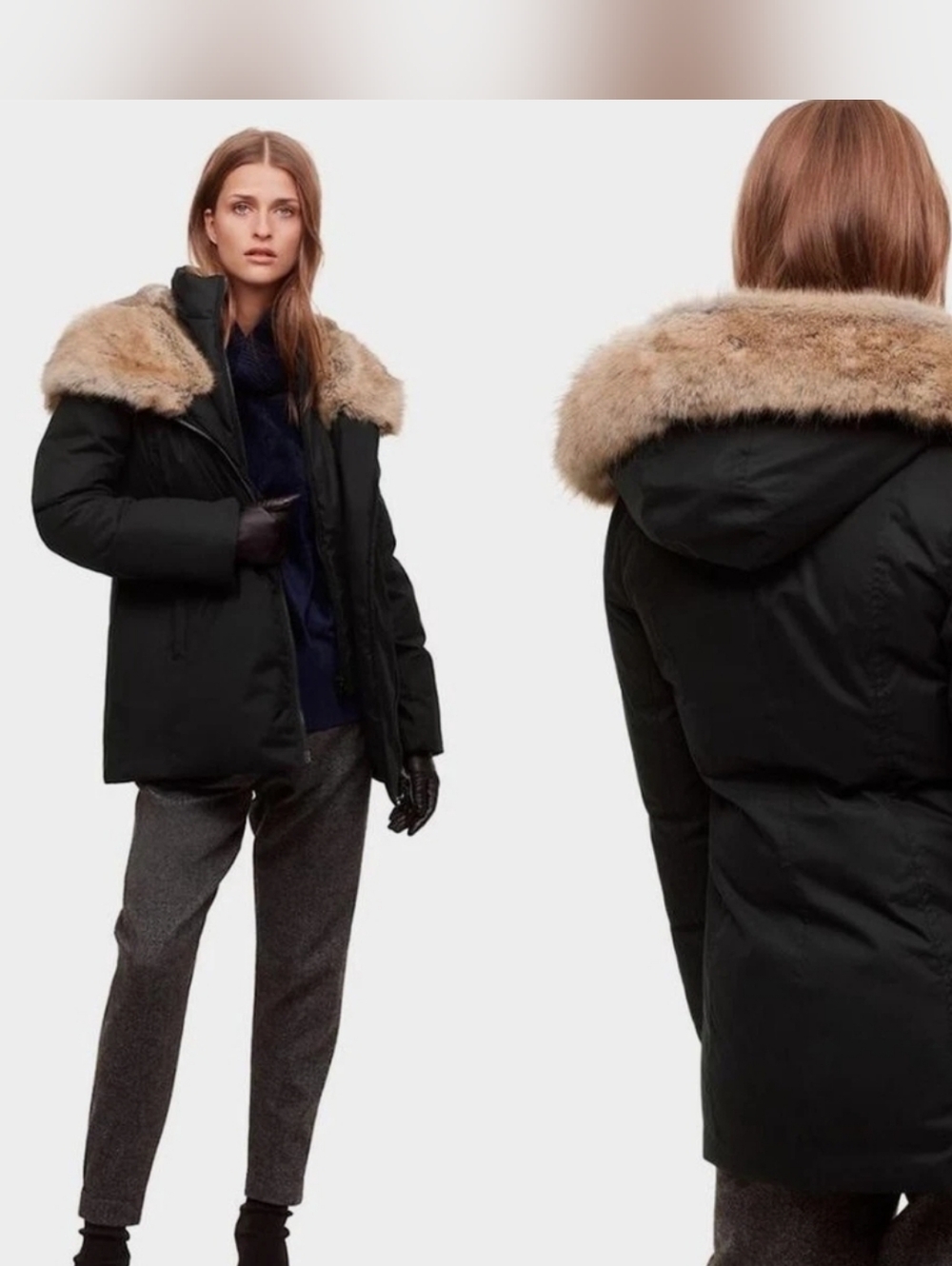 Aritzia Babaton Black Goose Down Faux Fur Hood Winter Parka Jacket Size Medium